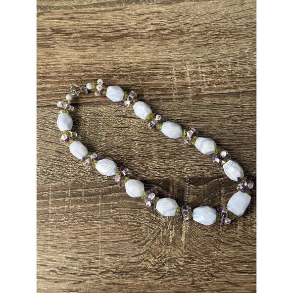 Vintage Madewell Blue Lace Agate Necklace Faceted Gemstone Sterling Silver Clasp - Picture 2 of 5